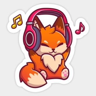 Cute Fox Listening Music With Headphone Sticker